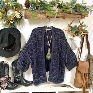 Granny square vibe knit open front cardi/cover up w rustic distressed vibe